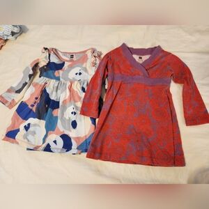 Tea Collection Pink, Blue & Purple Floral Knit Dresses - Twin Pack